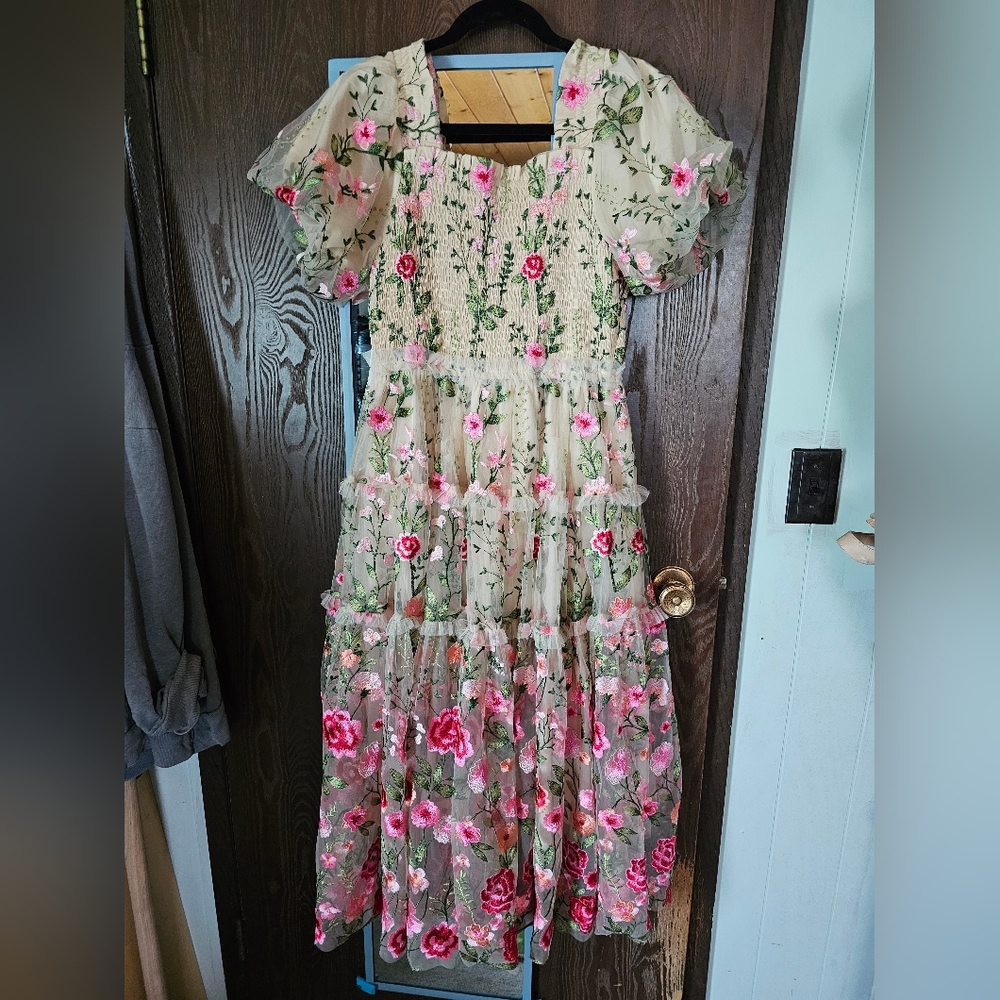 JessaKae Floral Midi Dress - Pink and Green